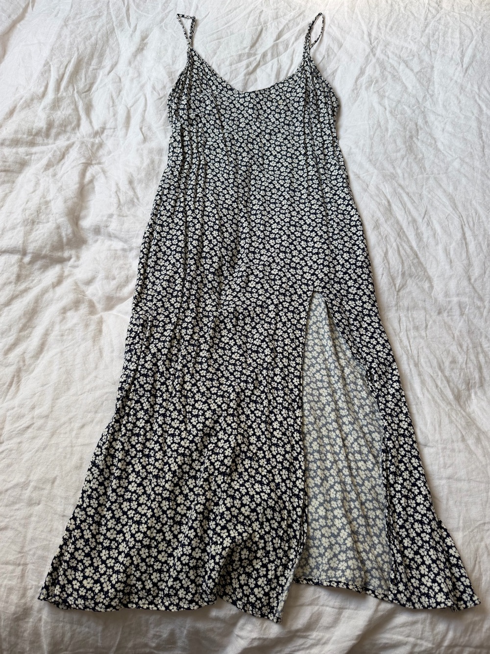 Reformation Floral Slip Midi Dress in navy and White